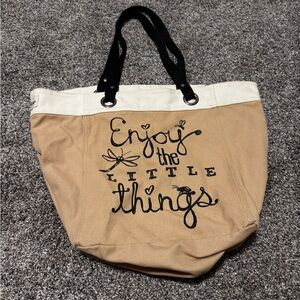 Thirty-One Tan and White Tote Bag with Whimsical Design